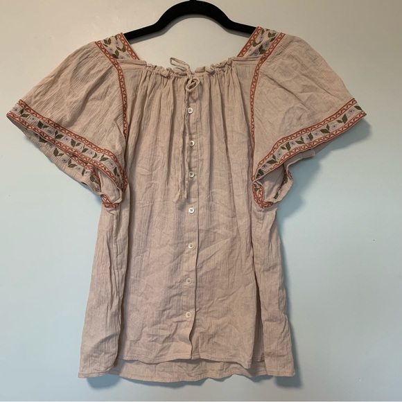 Madewell Cream Top with Orange Floral Embroidery - Picture 4 of 5